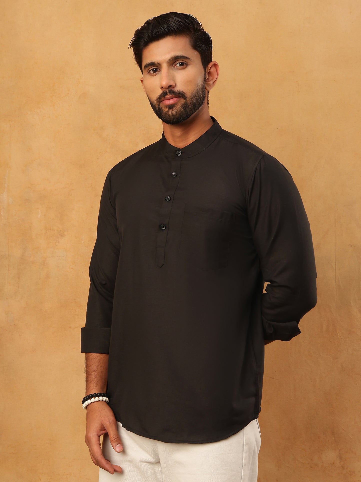 Solid Casual Short Kurta for Men ( ANMKO 304Black )