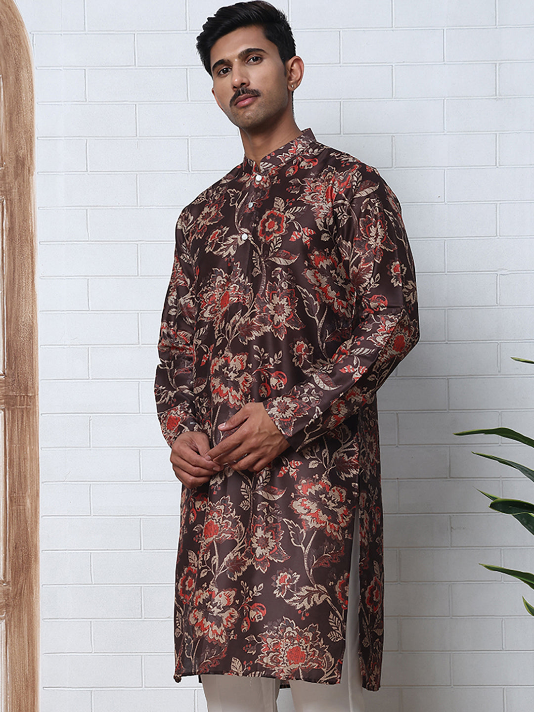 Cotton Blend Floral Printed Kurtas ( ANMKO 294Coffee )  [RT] [M-5]