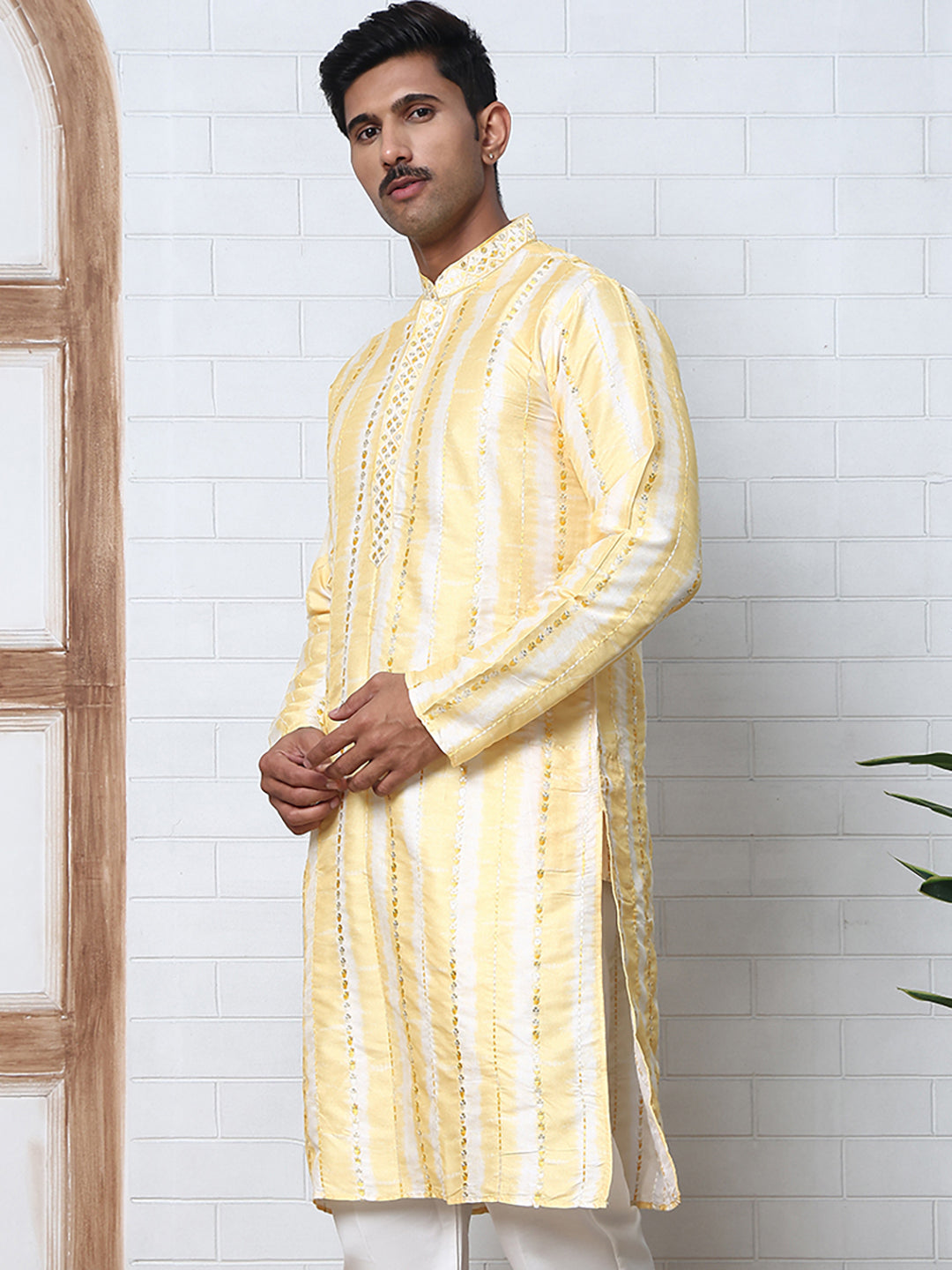 Men Silk Blend Festive Embroidered Kurtas ( ANMKO 299Yellow )  [RT] [C-2]