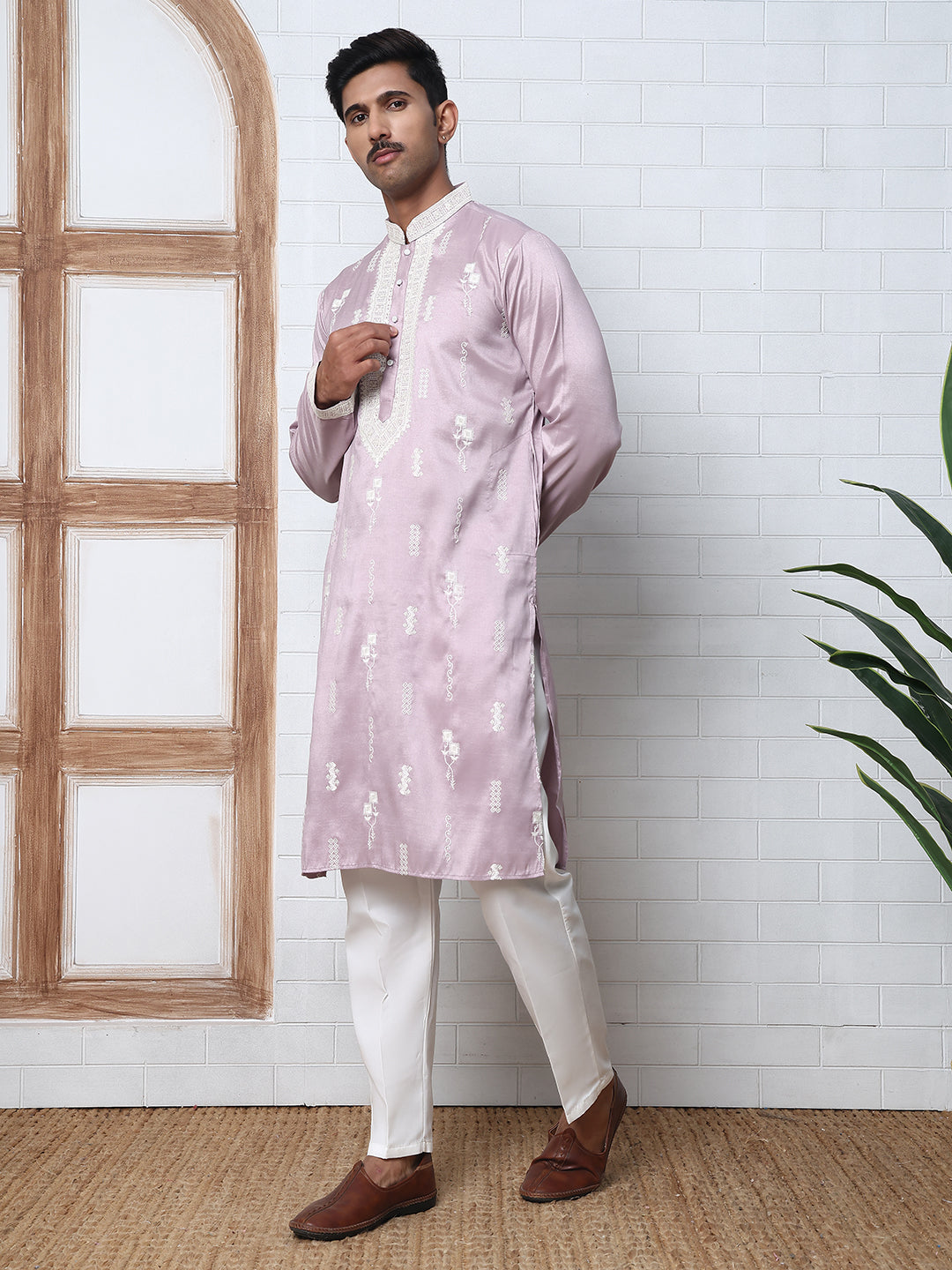 Men Silk Blend Ethnic Embroidered Kurtas ( HOPKO 012Purple )  [RT] [P-3]