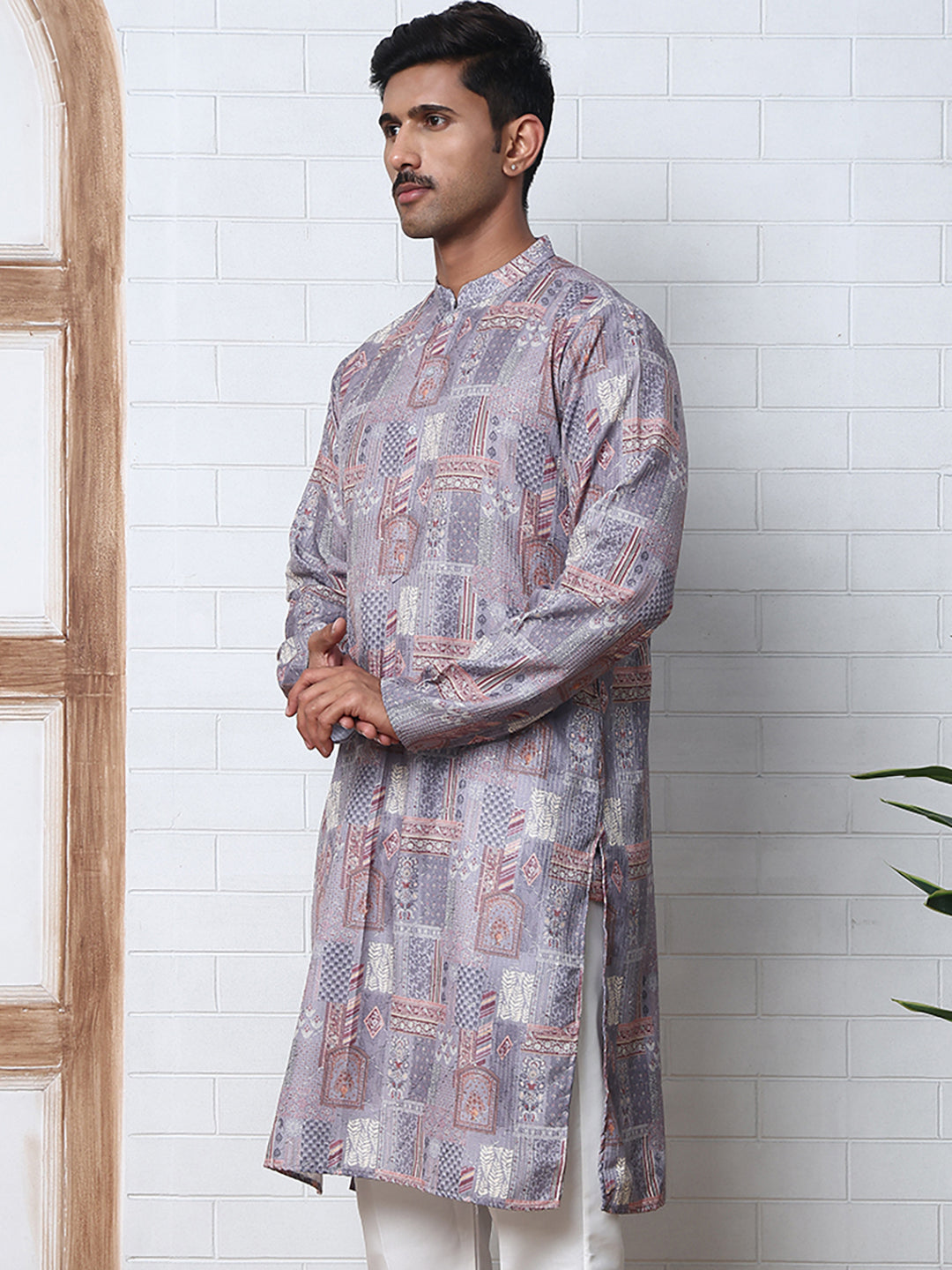 Thread Work & Printed Cotton Blend Kurtas ( ANMKO 297Grey )  [RT] [D-3]