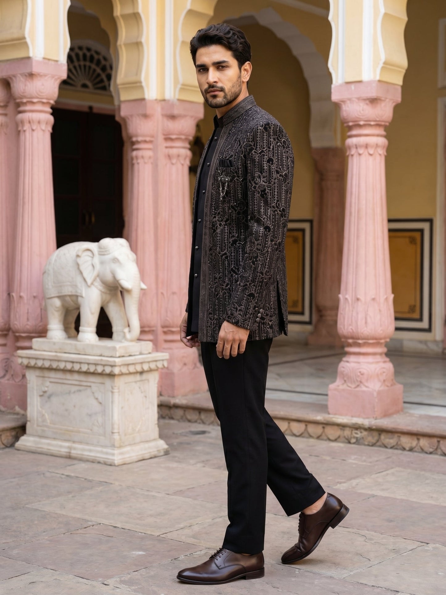 Men's Velvet Embroidered Indo-Western Set
