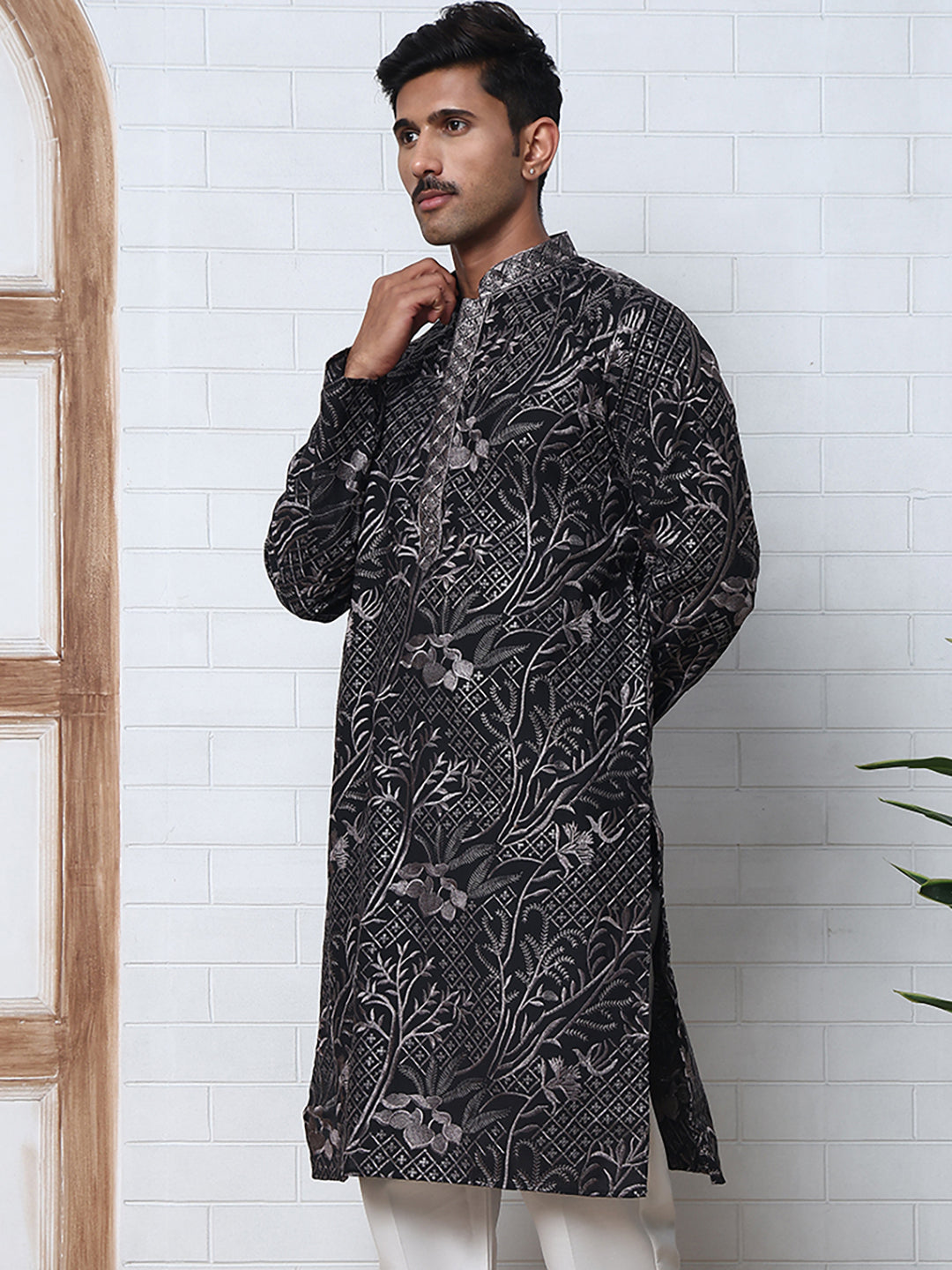 Embroidered Silk-Blend Kurtas ( ANMKO 289Black )  [RT] [H-5]