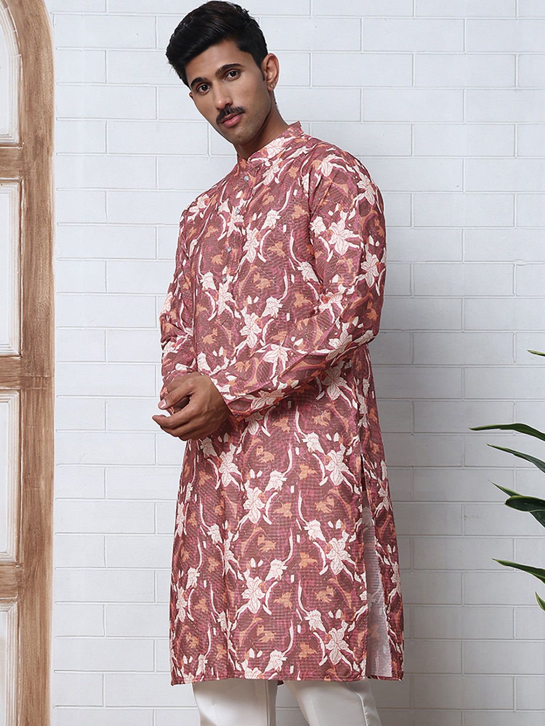 Thread Work & Printed Cotton Blend Kurtas ( ANMKO 297Brown )  [RT] [D-3]