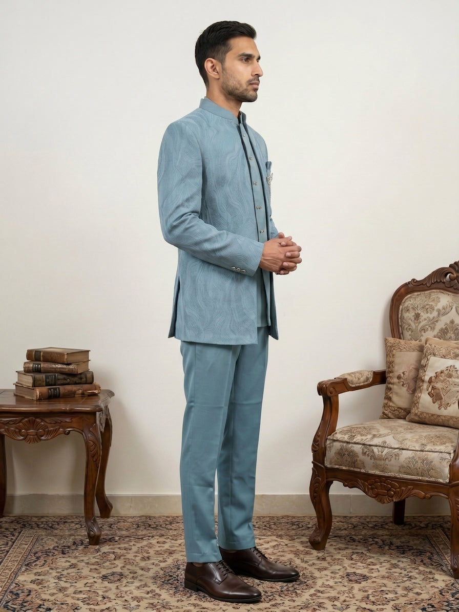 Men's Cotton Blend Embroidered Indo-Western Set