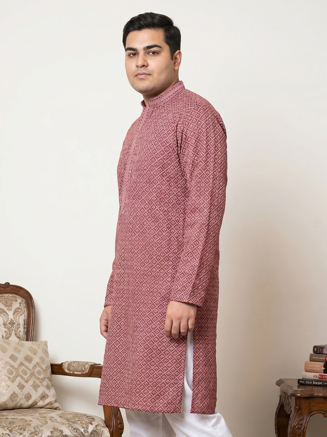 Magenta Embroidered and Sequence Kurta