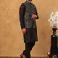Velvet Embroidered Nehru Jacket Kurta Pyjama Set ( HOPKPWC_592B_7029Black )