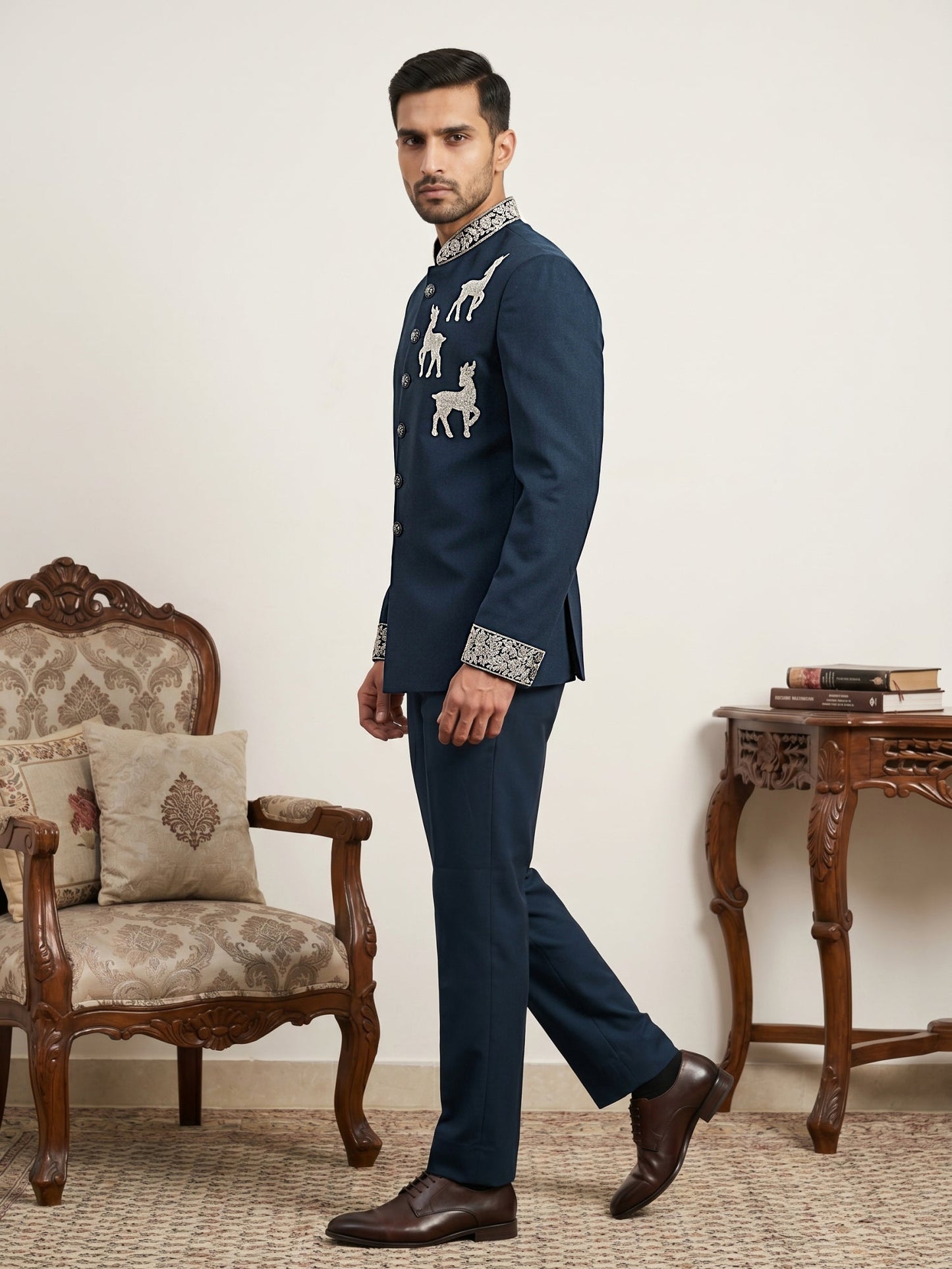 Deer Embroidered Japanese Fabric Indo-Western Set