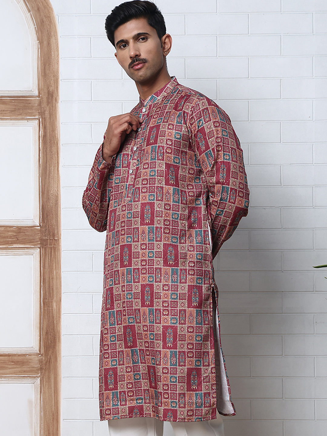 Thread Work & Printed Cotton Blend Kurtas ( ANMKO 297Maroon )  [RT] [D-3]