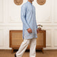 Men's Silk-Blend Embroidered Kurta with Korean Pants ( 65KP PJ11W S 5637 Sky )