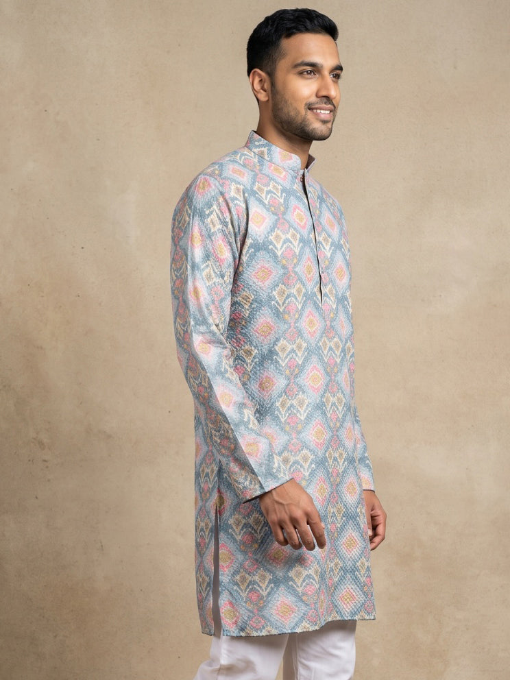 Printed & Thread Work Kurta for Men ( 65KO 5641 Blue )