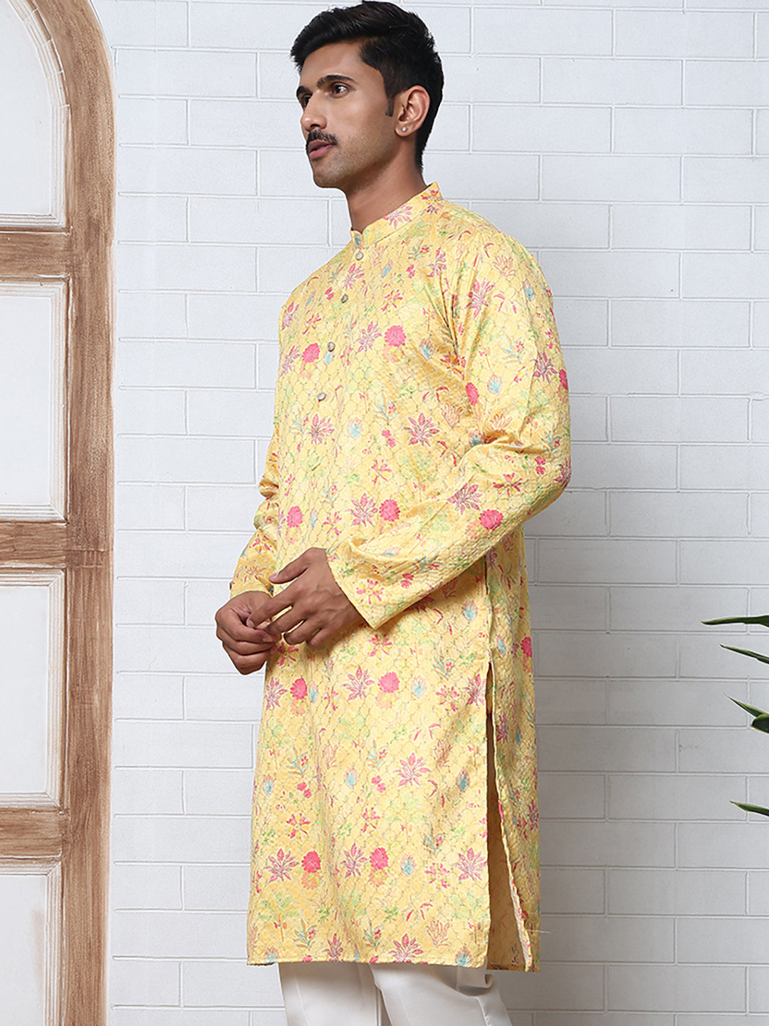Thread Work & Printed Silk Blend Kurtas ( ANMKO 293Yellow )  [RT] [L-5]