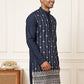 Men's Silk-Blend Embroidered Kurta ( 65KO 5627 Navy )