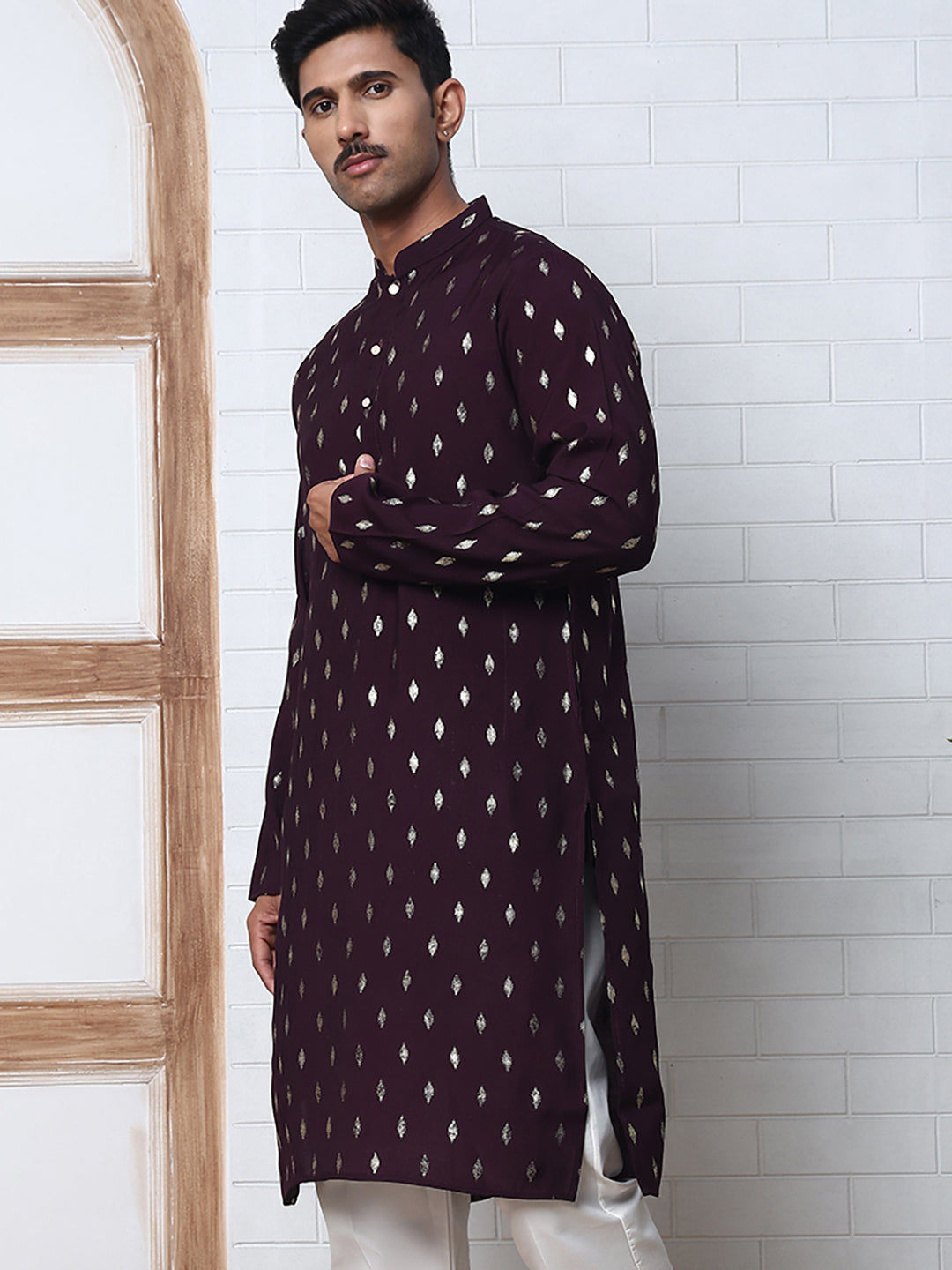 Men's Foil Printed Silk Blend Kurtas ( ANMKO 283Purple )  [RT] [L-2]