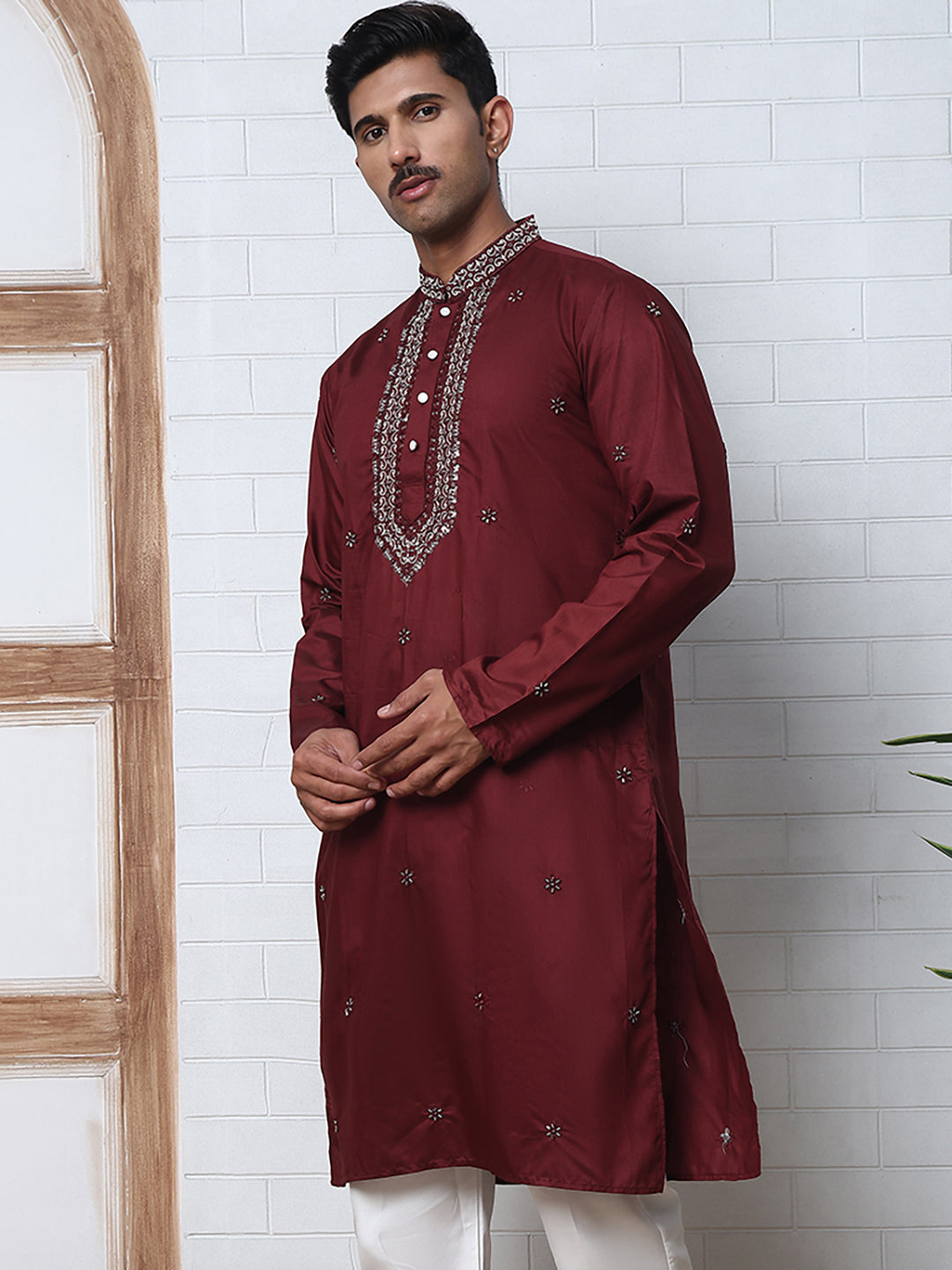 Embroidered Silk-Blend Kurtas ( ANMKO 292Maroon )