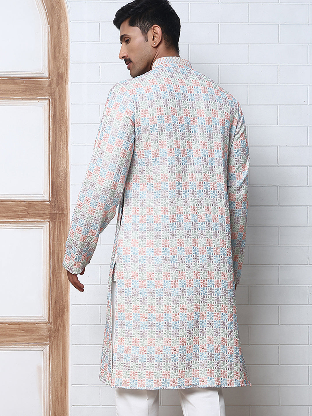 Viscose Rayon Self-Design Embroidered Kurtas ( ANMKO 278White )  [RT] [M-6]