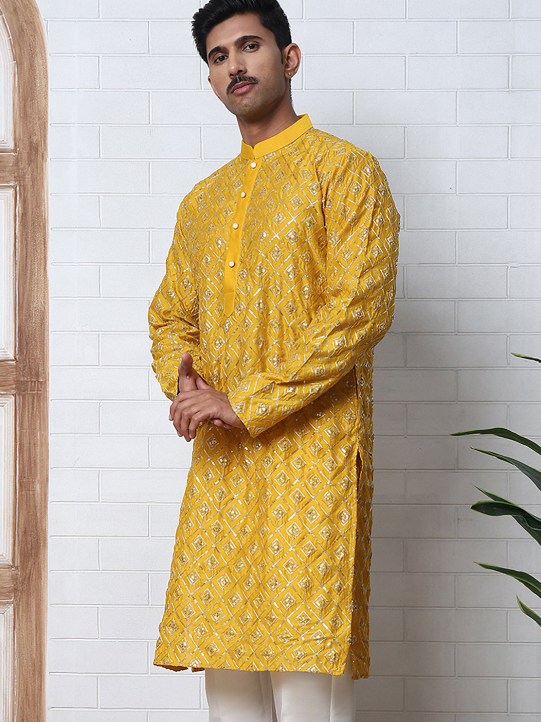 Geometric Sequin Pattern Kurtas ( ANMKO 282Mustard )  [RT] [L-4]