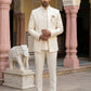 Men Woven Jacquard Indo-Western Set ( 50JIND 155Cream S )