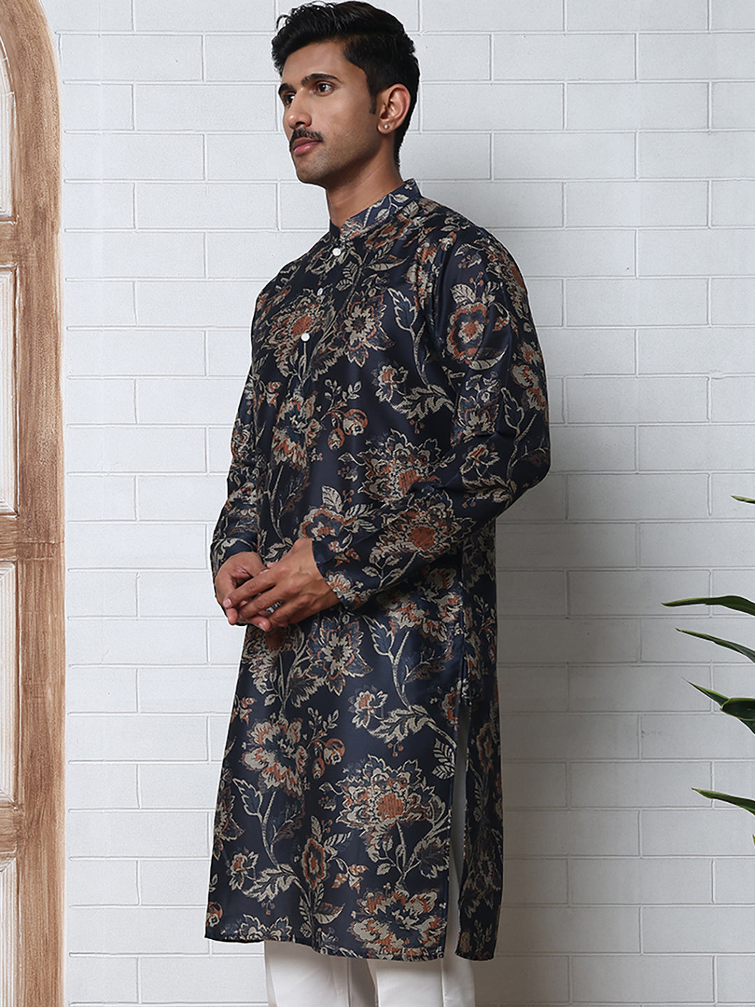 Cotton Blend Floral Printed Kurtas ( ANMKO 294Navy )  [RT] [M-5]