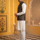 Men's Black Printed Nehru Jacket With Solid Kurta Pyjama ( JOKPWC 592W 4032Black )