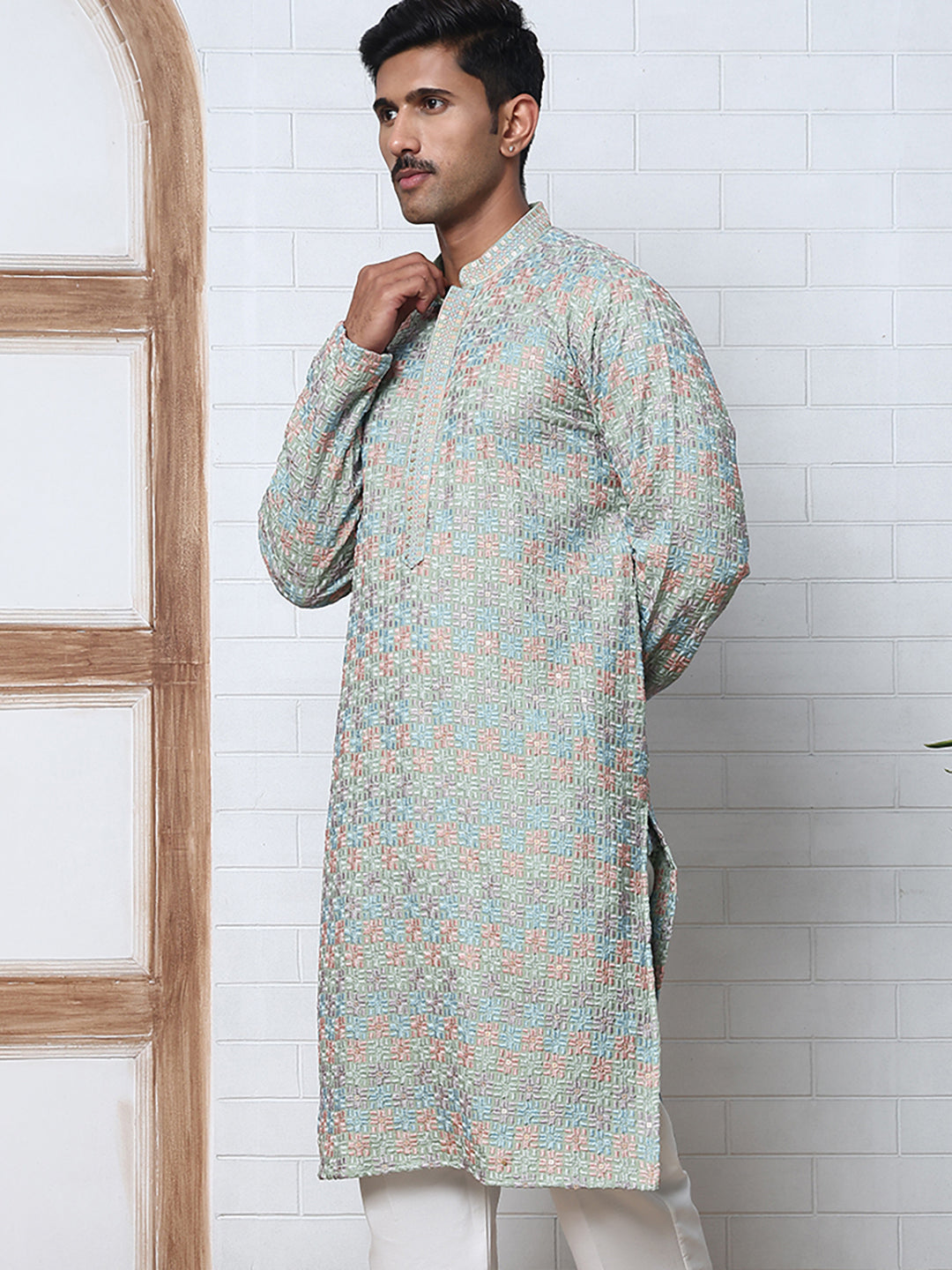 Viscose Rayon Self-Design Embroidered Kurtas ( ANMKO 278Green )  [RT] [M-6]