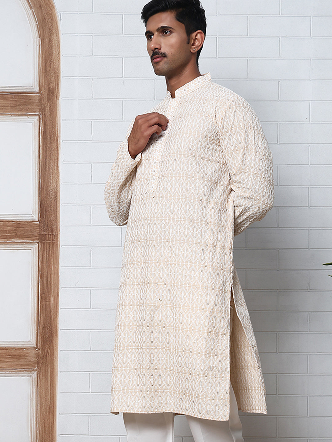 Embroidered Viscose Rayon Kurta ( ANMKO 280Beige )  [RT] [M-6]
