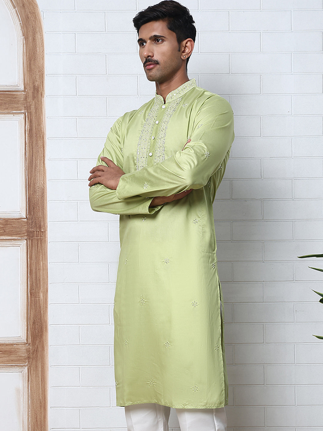 Embroidered Silk-Blend Kurtas ( ANMKO 292Green )