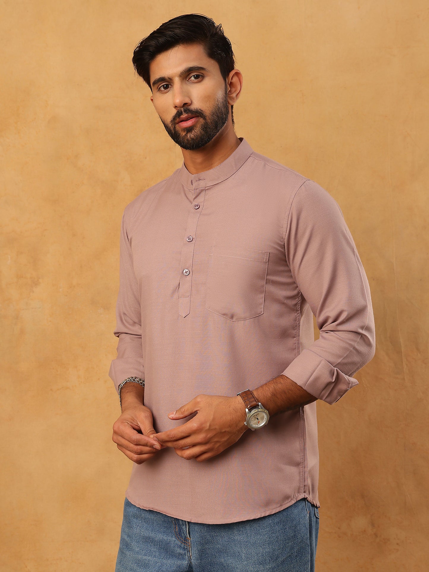 Solid Casual Short Kurta for Men ( ANMKO 304Peach )
