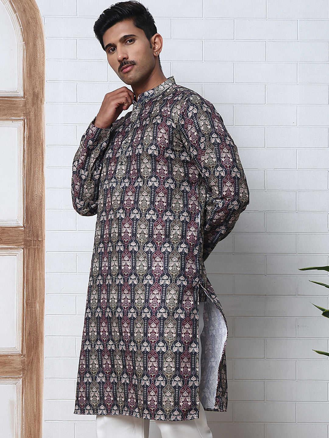 Thread Work & Printed Cotton Blend Kurtas ( ANMKO 297Navy )  [RT] [D-3]