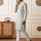 Men's Foil Print Traditional Kurta Pyjama ( 65KP W F 5642 White )