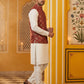 Men's Maroon Printed Nehru Jacket With Solid Kurta Pyjama ( JOKPWC 592W 4032Maroon )