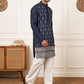 Men's Silk-Blend Embroidered Kurta with Korean Pants ( 65KP PJ11W S 5627 Navy )