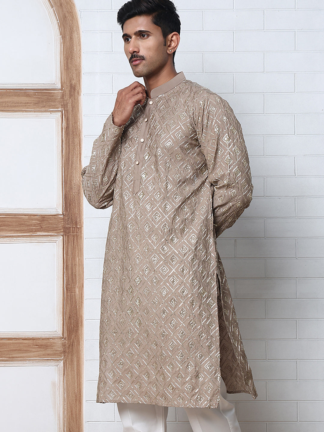 Geometric Sequin Pattern Kurtas ( ANMKO 282Brown )  [RT] [L-4]