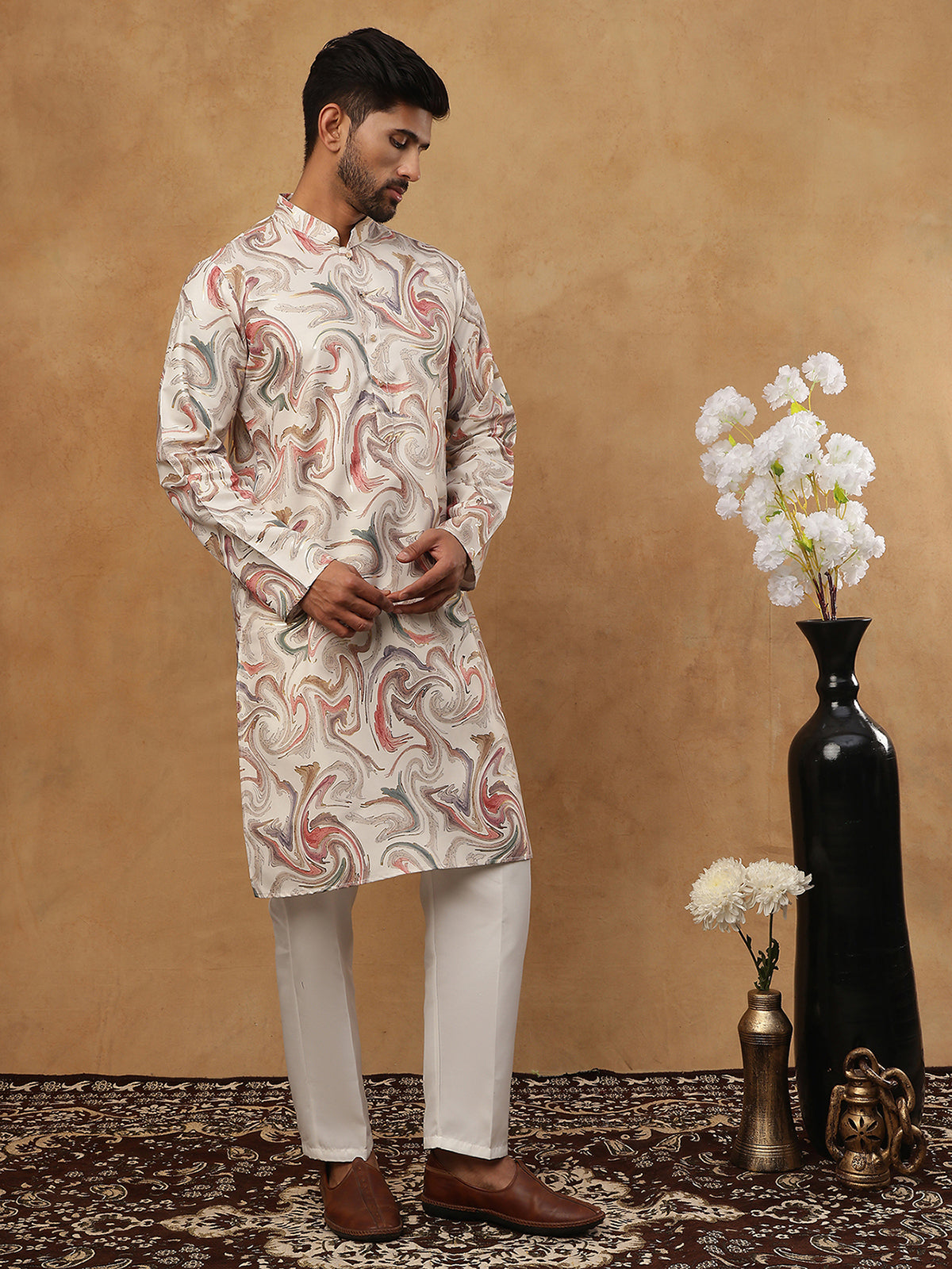 Ethnic Foil Printed Viscose Rayon Kurta ( HOPKO 016Cream )  [RT] [P-5]