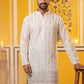 Men's Silk-Blend Embroidered Kurta ( 65KO 5627 White )