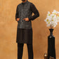 Velvet Embroidered Nehru Jacket Kurta Pyjama Set ( HOPKPWC_592B_7029Black )