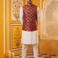 Men's Maroon Printed Nehru Jacket With Solid Kurta Pyjama ( JOKPWC 592W 4032Maroon )