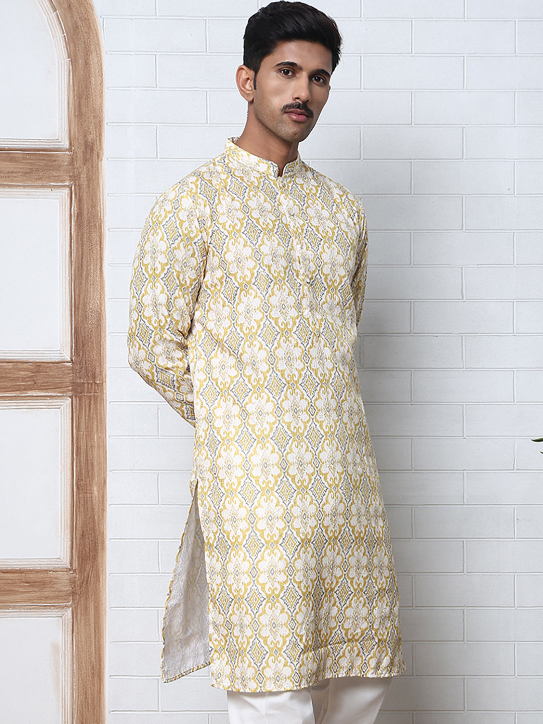 Thread Work & Printed Cotton Blend Kurtas ( ANMKO 297Yellow )  [RT] [D-3]