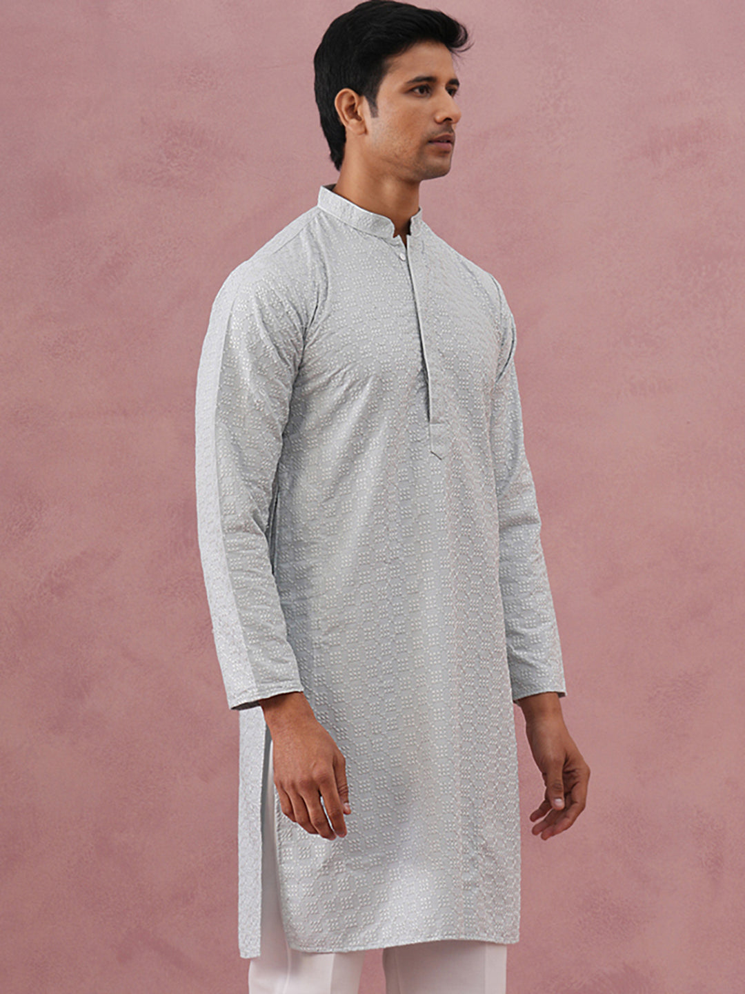 Silk Blend Embroidered Kurtas ( ANMKO 301Silver )  [RT] [L-6]