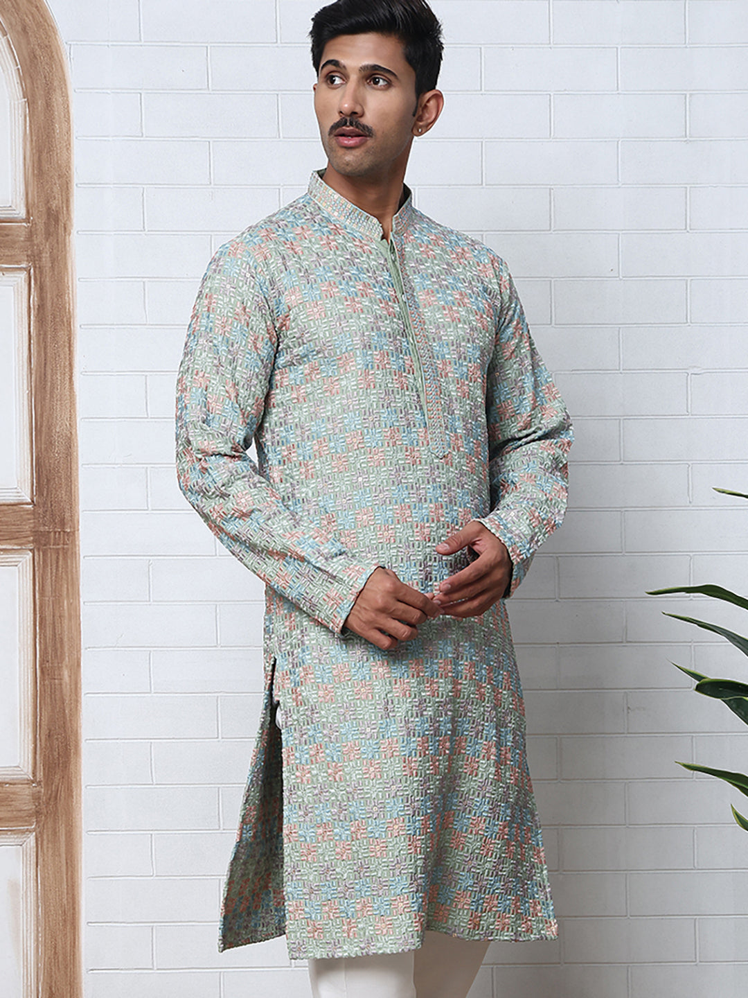Viscose Rayon Self-Design Embroidered Kurtas ( ANMKO 278Green )  [RT] [M-6]