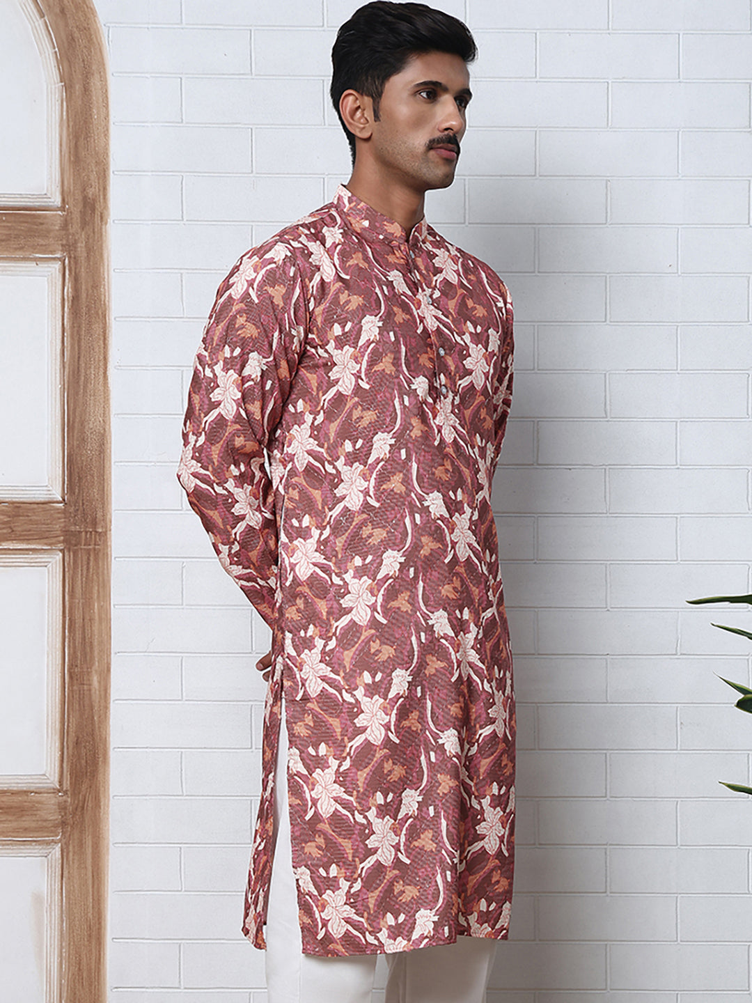 Thread Work & Printed Cotton Blend Kurtas ( ANMKO 297Brown )  [RT] [D-3]