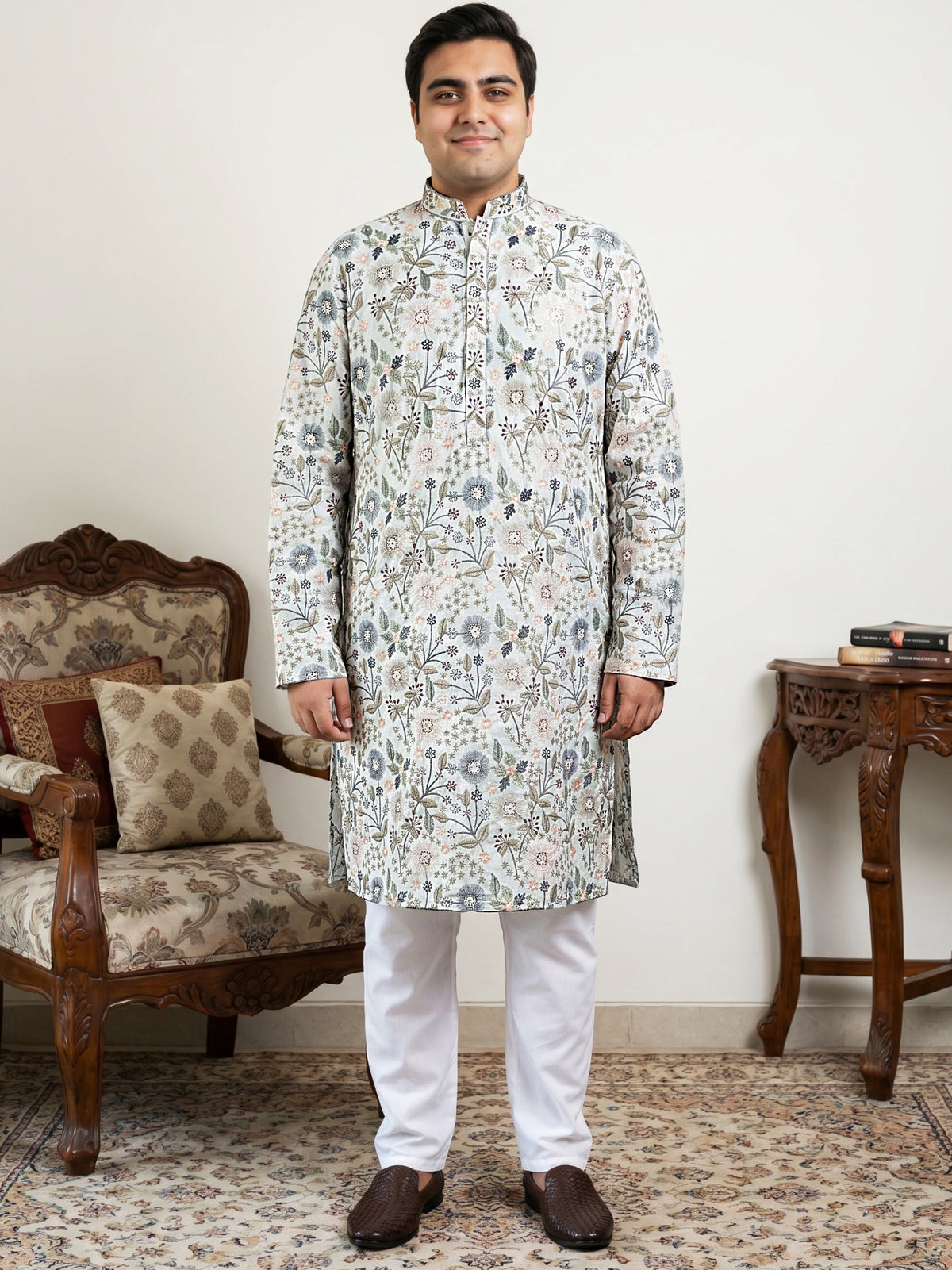 Embroidered Kurta Set For Men ( JOKP P 5227White XXLxx )