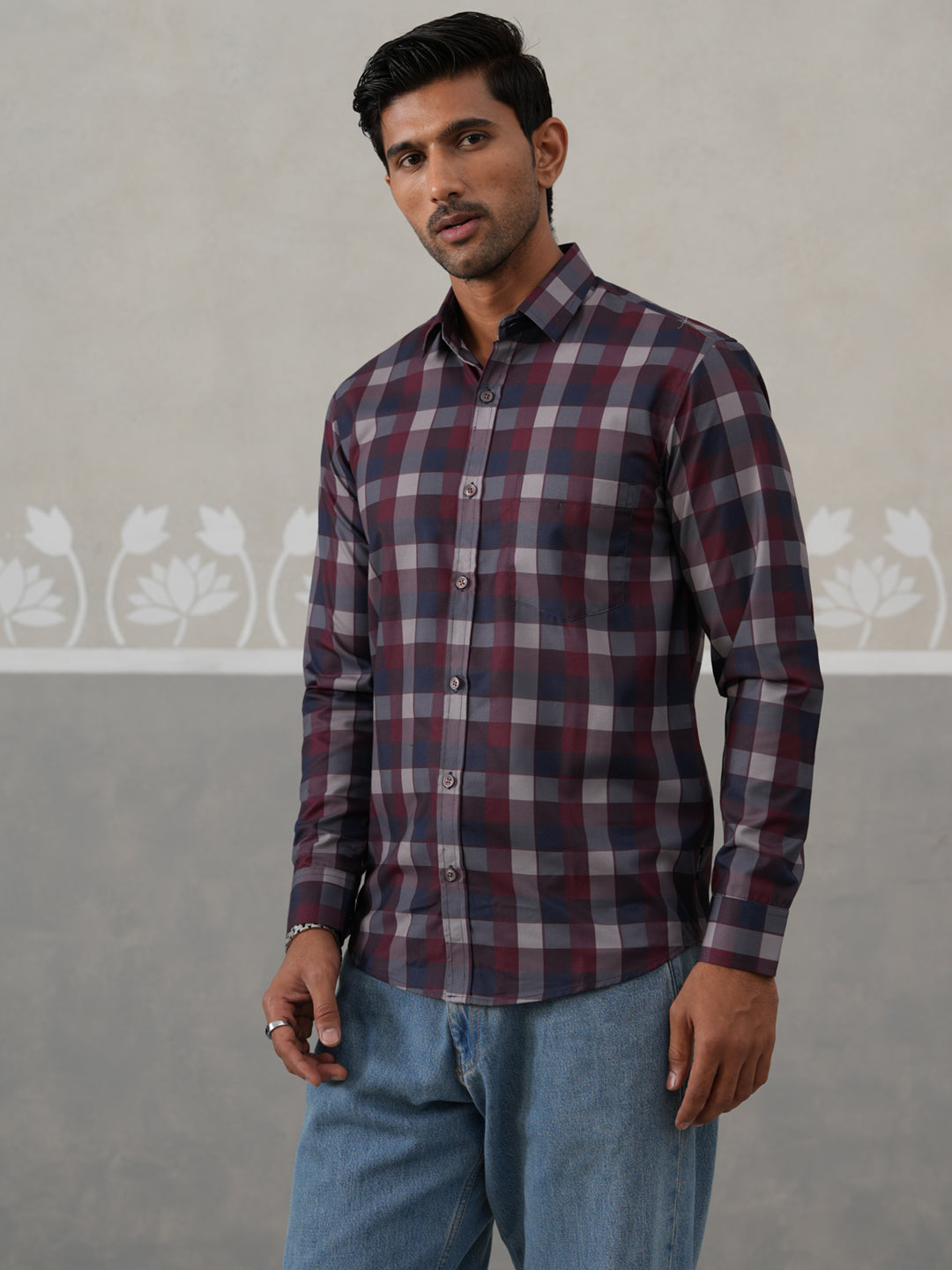 Checked Cotton Casual Shirt for Men ( RDSH 033Navy )