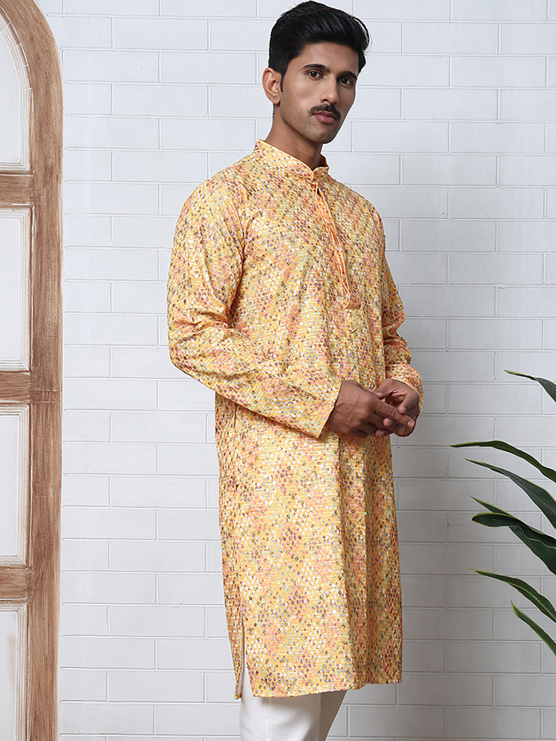 Men's Festive Sequins & Thread Work Kurtas ( ANMKO 288Yellow )  [RT] [C-3]
