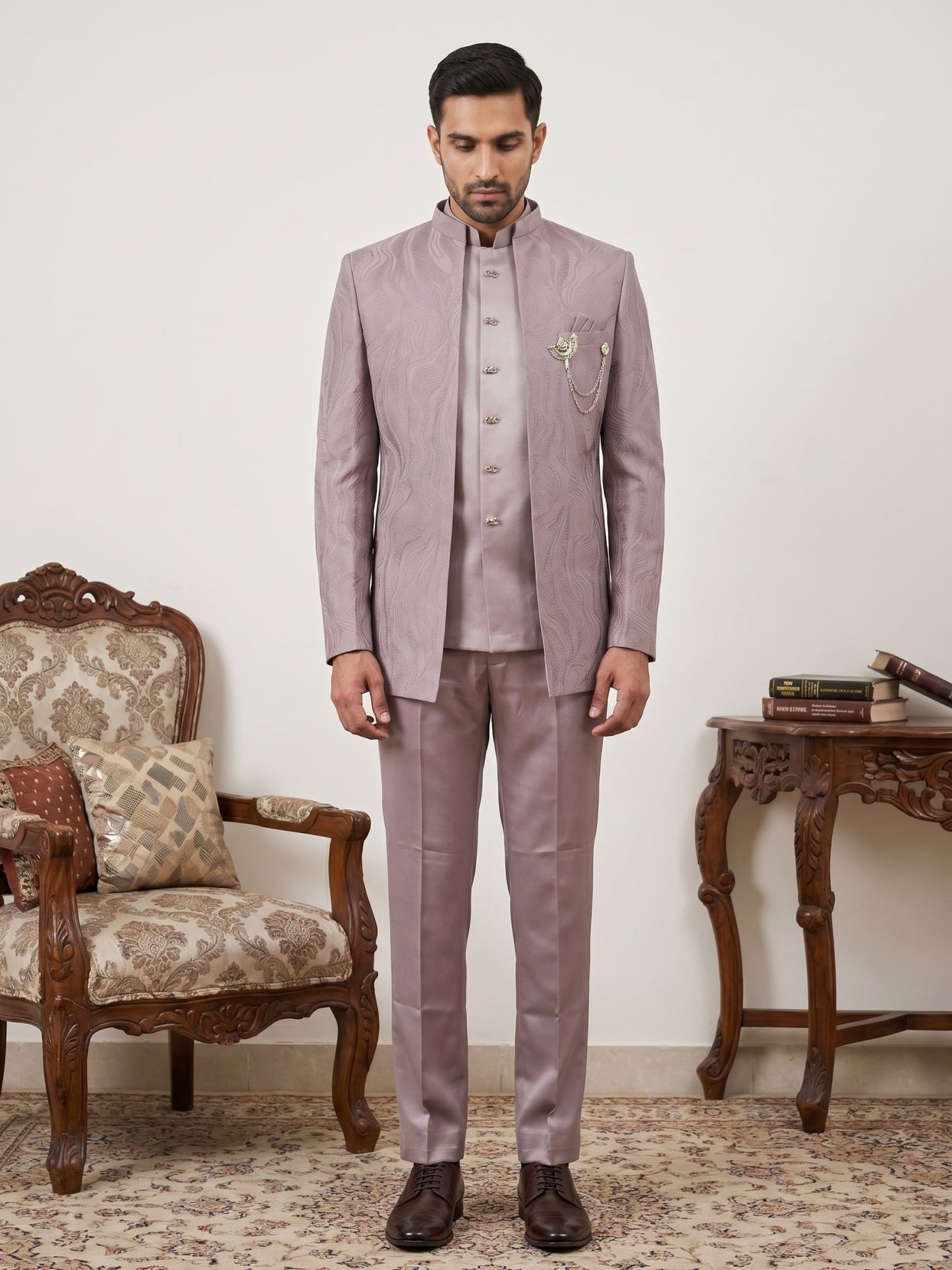 Men's Cotton Blend Embroidered Indo-Western Set