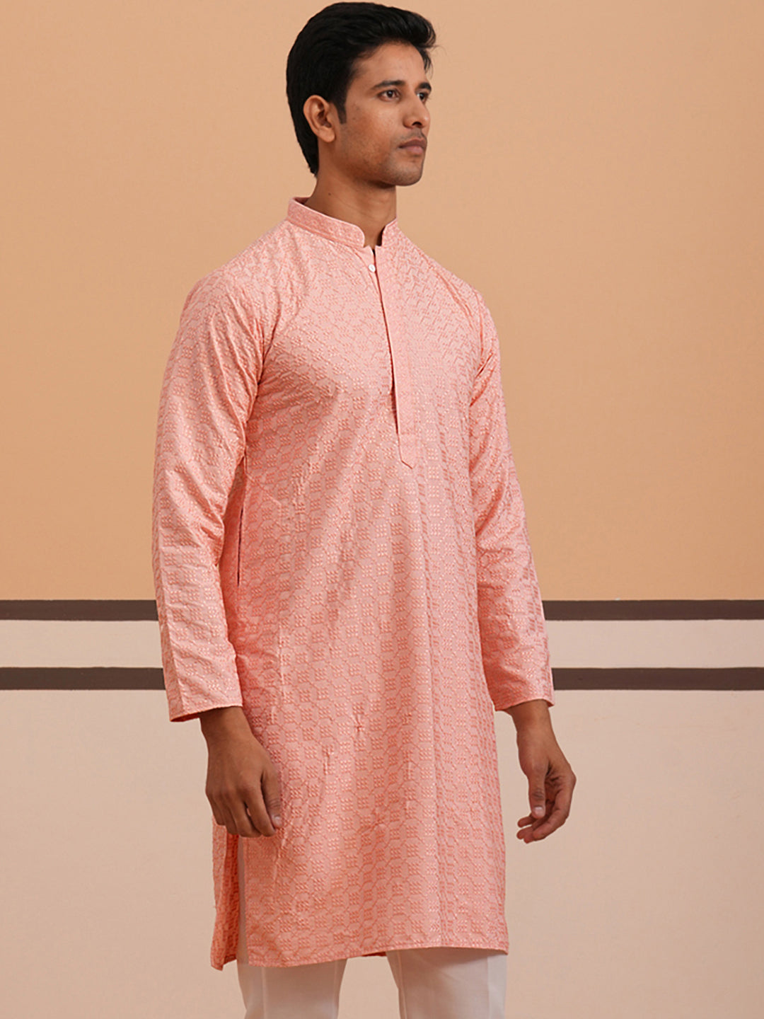 Silk Blend Embroidered Kurtas ( ANMKO 301Peach )  [RT] [L-6]