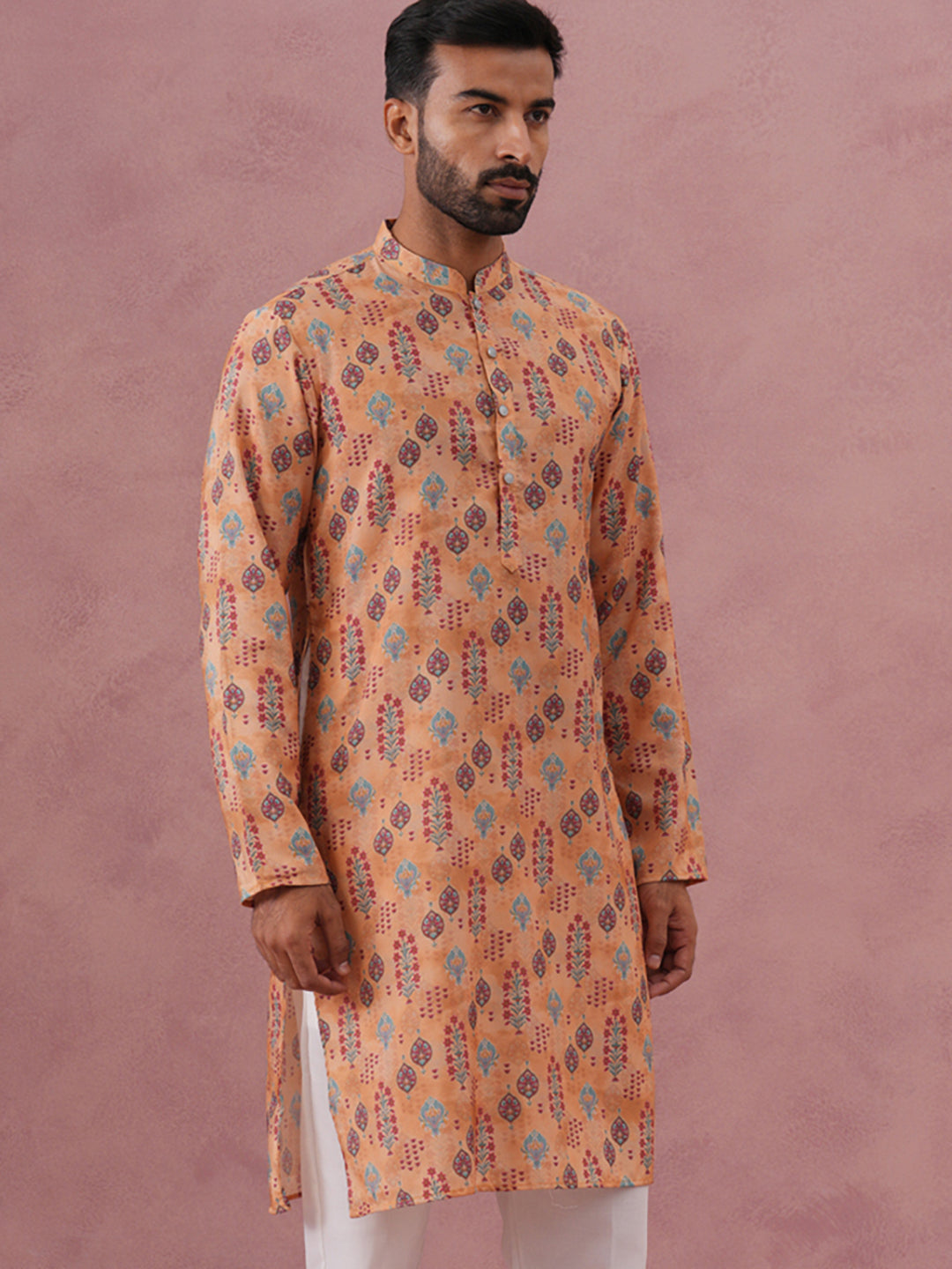 Traditional Printed Cotton Blend Kurtas ( ANMKO 277Orange )  [RT] [L-3]