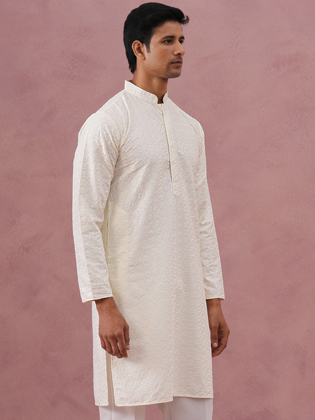 Silk Blend Embroidered Kurtas ( ANMKO 301Cream )  [RT] [L-6]