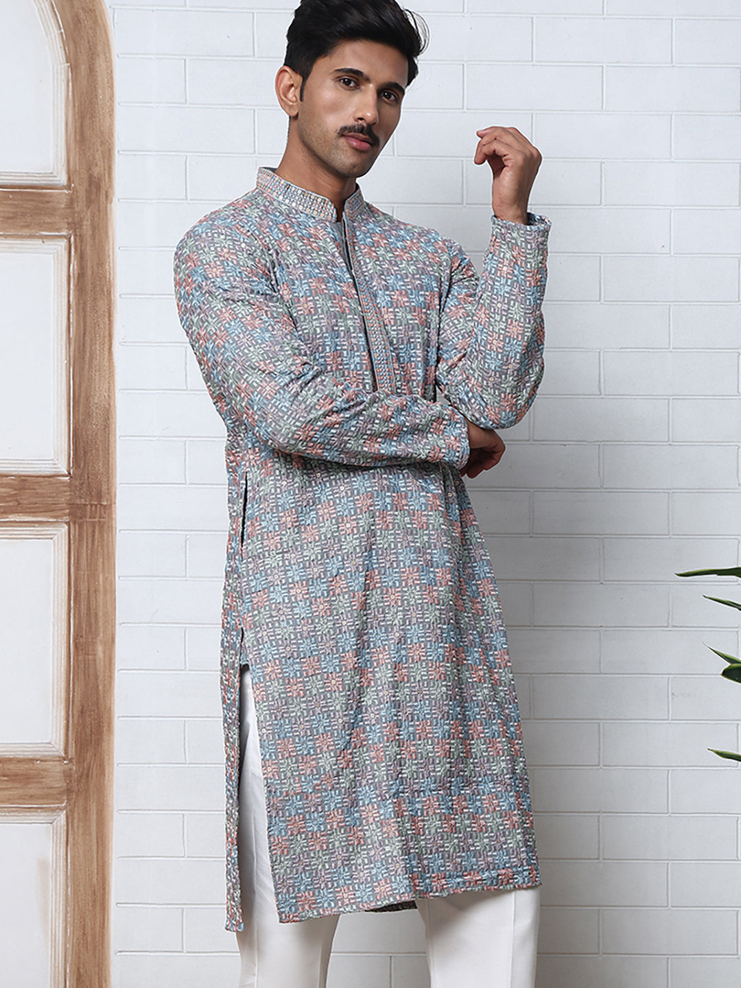 Viscose Rayon Self-Design Embroidered Kurtas ( ANMKO 278Grey )  [RT] [M-6]