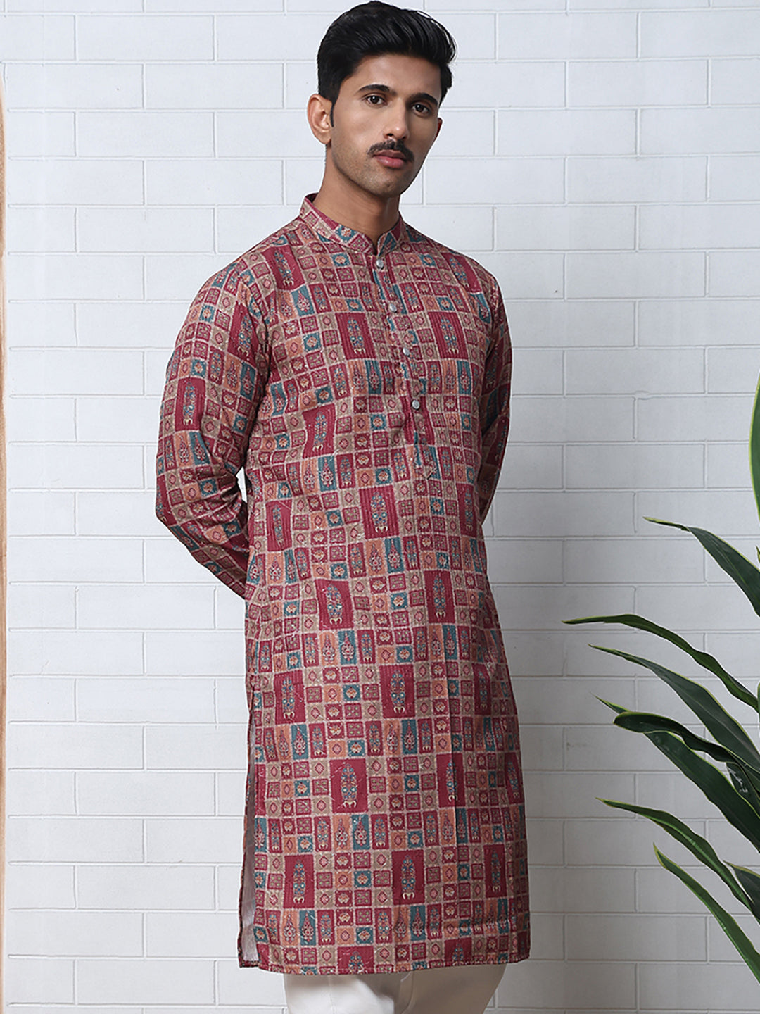 Thread Work & Printed Cotton Blend Kurtas ( ANMKO 297Maroon )  [RT] [D-3]